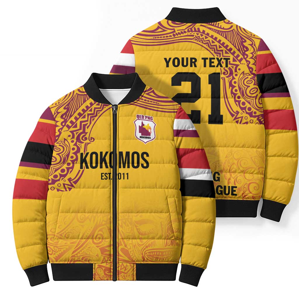 Queensland Papua New Guinea Custom Bomber Puffer Jacket All Gold Pacific PNG Tribal Style - Aussie Hoodie