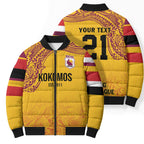 Queensland Papua New Guinea Custom Bomber Puffer Jacket All Gold Pacific PNG Tribal Style - Aussie Hoodie