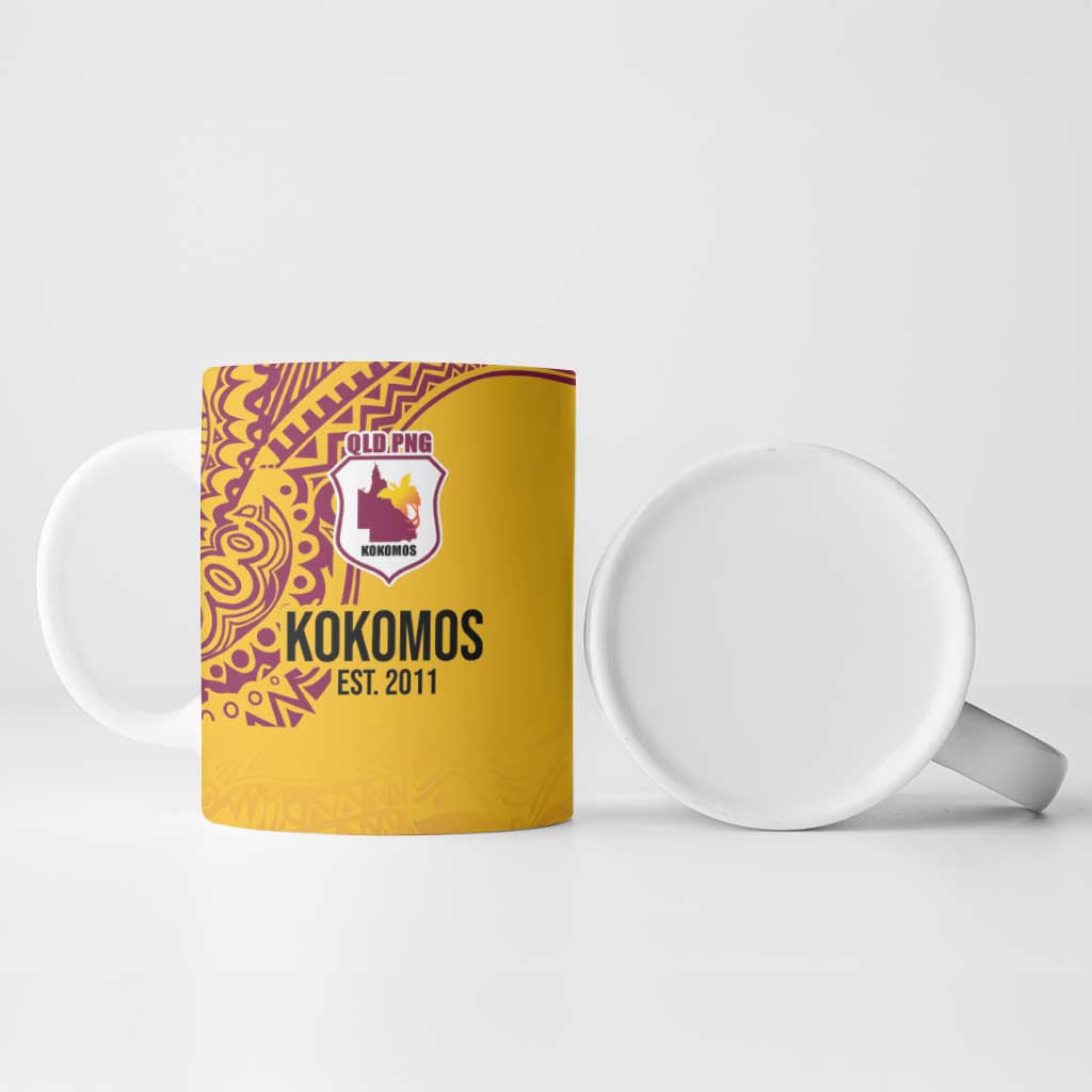 Queensland Papua New Guinea Custom Ceramic Mug All Gold Pacific PNG Tribal Style - Aussie Hoodie