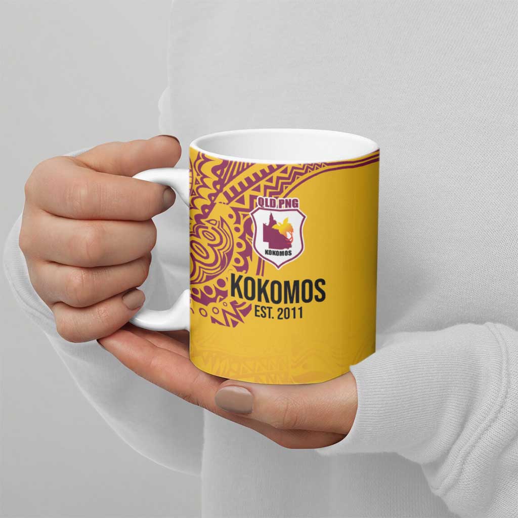 Queensland Papua New Guinea Custom Ceramic Mug All Gold Pacific PNG Tribal Style - Aussie Hoodie