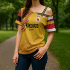 Queensland Papua New Guinea Custom Cross Shoulder Shirt All Gold Pacific PNG Tribal Style - Aussie Hoodie