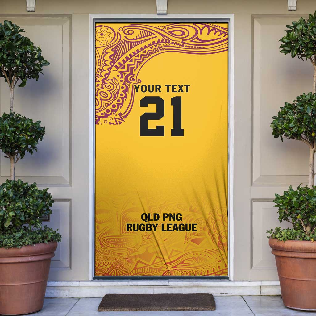 Queensland Papua New Guinea Custom Door Cover All Gold Pacific PNG Tribal Style - Aussie Hoodie