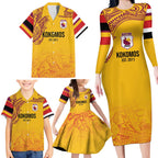 Queensland Papua New Guinea Custom Family Matching Long Sleeve Bodycon Dress and Hawaiian Shirt All Gold Pacific PNG Tribal Style