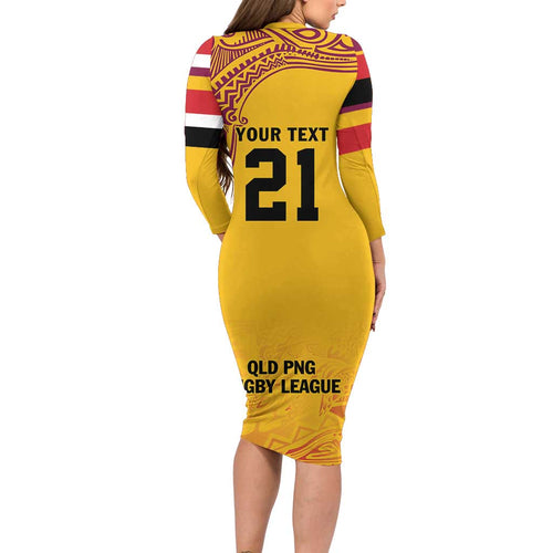Queensland Papua New Guinea Custom Family Matching Long Sleeve Bodycon Dress and Hawaiian Shirt All Gold Pacific PNG Tribal Style