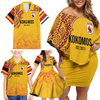 Queensland Papua New Guinea Custom Family Matching Off Shoulder Short Dress and Hawaiian Shirt All Gold Pacific PNG Tribal Style