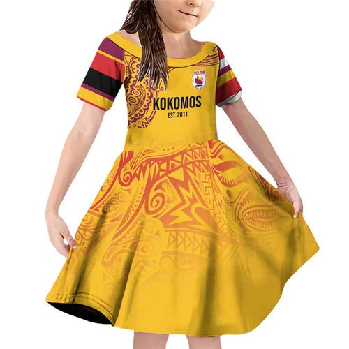 Queensland Papua New Guinea Custom Family Matching Off Shoulder Short Dress and Hawaiian Shirt All Gold Pacific PNG Tribal Style