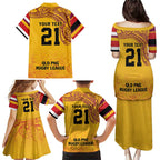 Queensland Papua New Guinea Custom Family Matching Puletasi and Hawaiian Shirt All Gold Pacific PNG Tribal Style