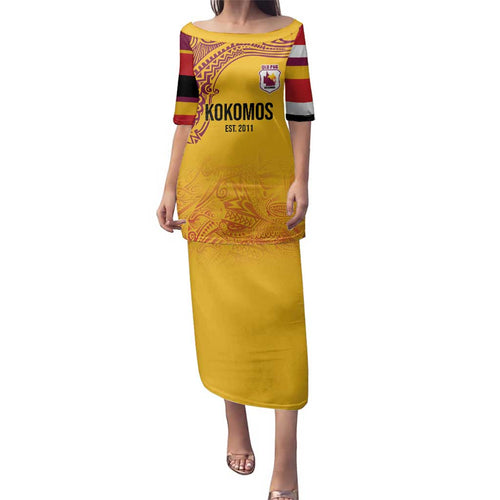 Queensland Papua New Guinea Custom Family Matching Puletasi and Hawaiian Shirt All Gold Pacific PNG Tribal Style