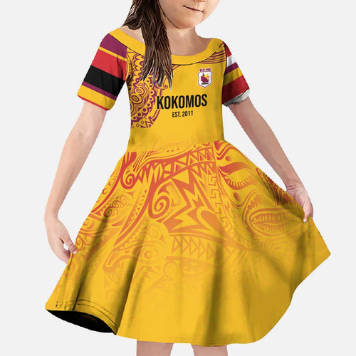 Queensland Papua New Guinea Custom Family Matching Short Sleeve Bodycon Dress and Hawaiian Shirt All Gold Pacific PNG Tribal Style