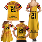 Queensland Papua New Guinea Custom Family Matching Summer Maxi Dress and Hawaiian Shirt All Gold Pacific PNG Tribal Style