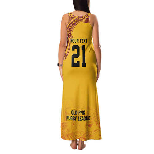 Queensland Papua New Guinea Custom Family Matching Tank Maxi Dress and Hawaiian Shirt All Gold Pacific PNG Tribal Style