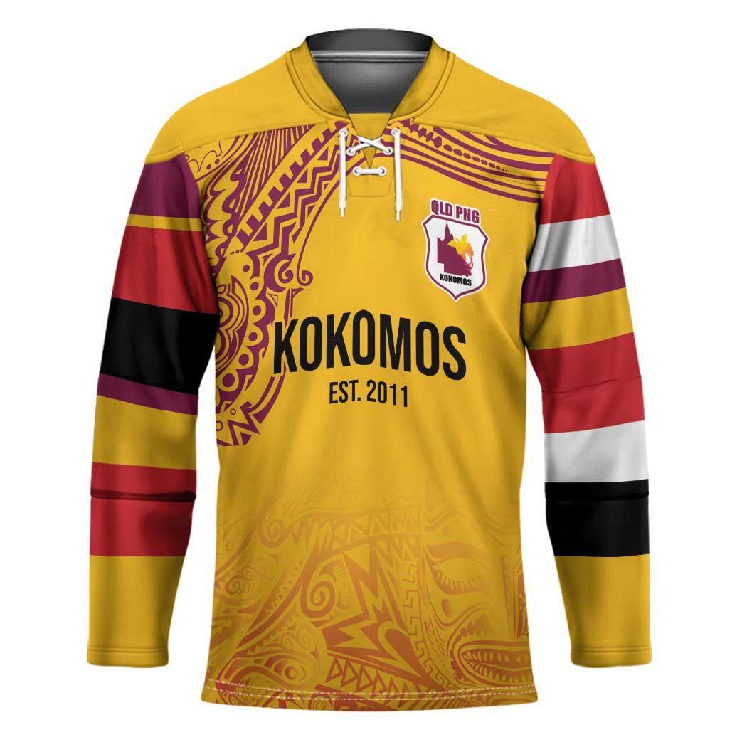 Queensland Papua New Guinea Custom Hockey Jersey All Gold Pacific PNG Tribal Style - Aussie Hoodie