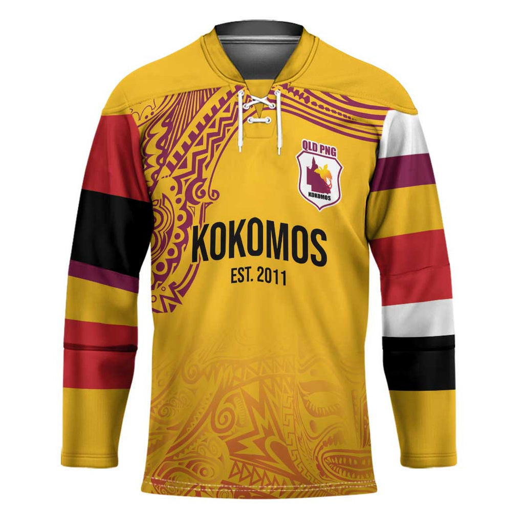 Queensland Papua New Guinea Custom Hockey Jersey All Gold Pacific PNG Tribal Style - Aussie Hoodie