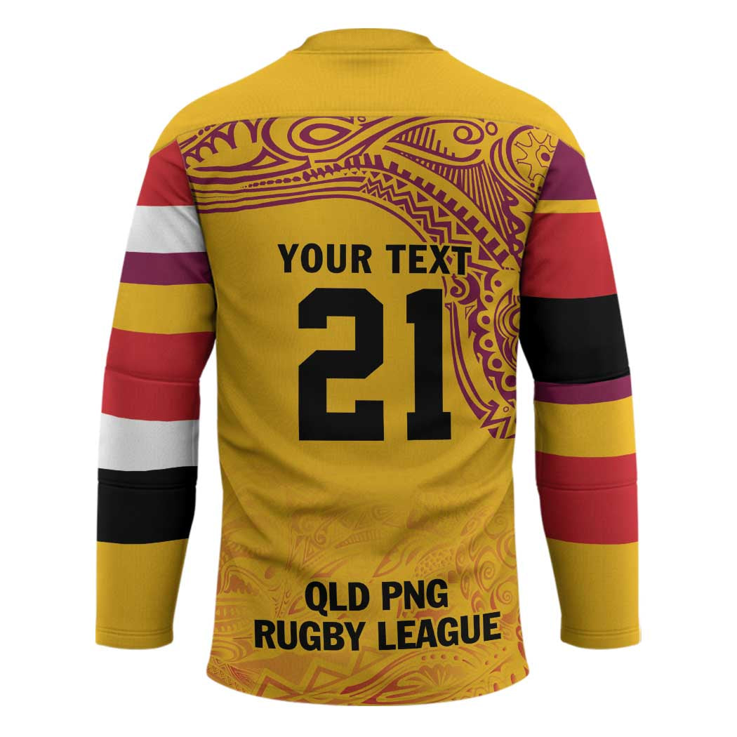Queensland Papua New Guinea Custom Hockey Jersey All Gold Pacific PNG Tribal Style - Aussie Hoodie