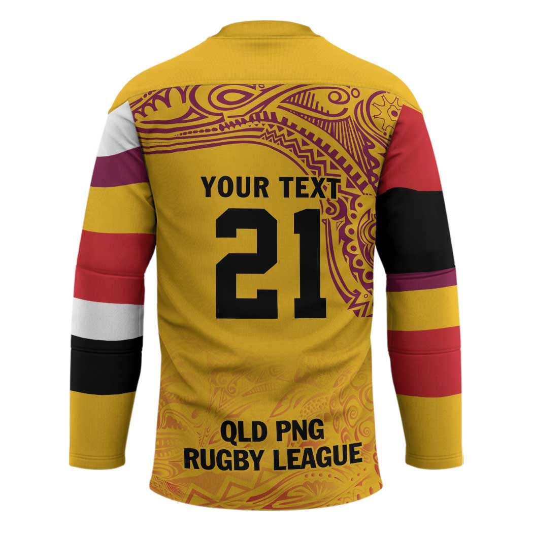 Queensland Papua New Guinea Custom Hockey Jersey All Gold Pacific PNG Tribal Style - Aussie Hoodie