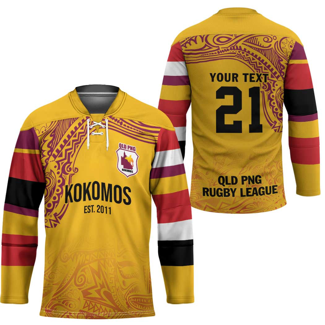 Queensland Papua New Guinea Custom Hockey Jersey All Gold Pacific PNG Tribal Style - Aussie Hoodie