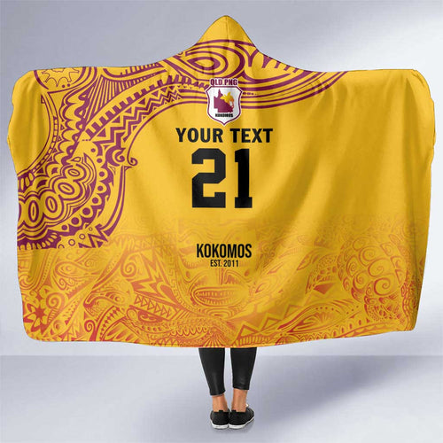 Queensland Papua New Guinea Custom Hooded Blanket All Gold Pacific PNG Tribal Style
