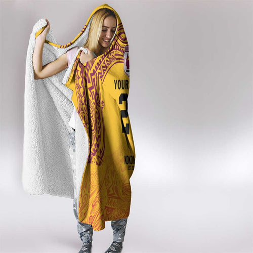 Queensland Papua New Guinea Custom Hooded Blanket All Gold Pacific PNG Tribal Style