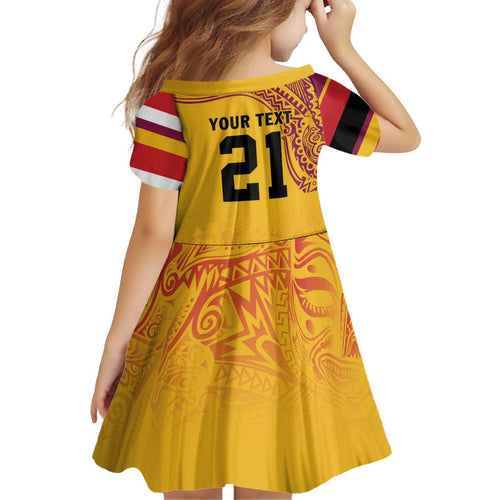 Queensland Papua New Guinea Custom Kid Short Sleeve Dress All Gold Pacific PNG Tribal Style