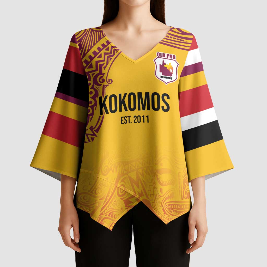 Queensland Papua New Guinea Custom Kimono Sleeve Blouse All Gold Pacific PNG Tribal Style - Aussie Hoodie