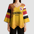 Queensland Papua New Guinea Custom Kimono Sleeve Blouse All Gold Pacific PNG Tribal Style - Aussie Hoodie