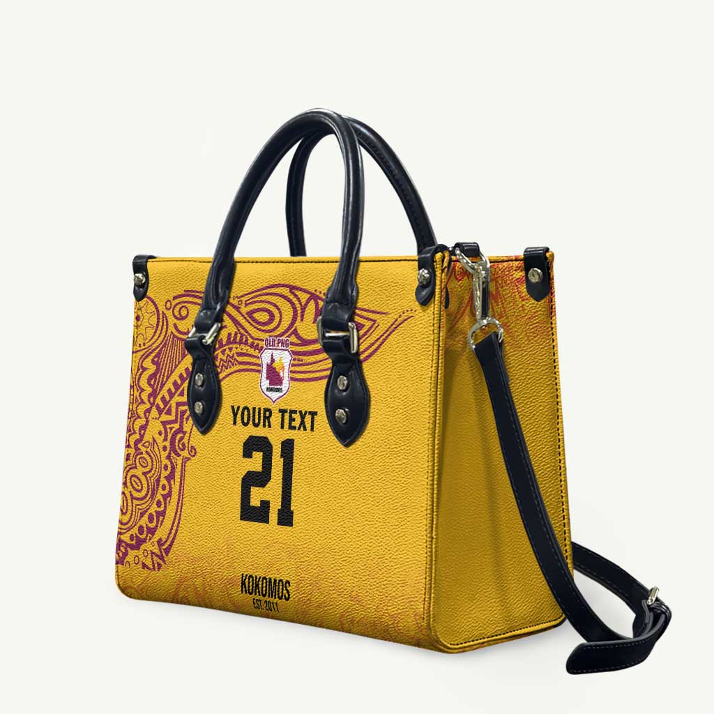 Queensland Papua New Guinea Custom Leather Bag All Gold Pacific PNG Tribal Style - Aussie Hoodie