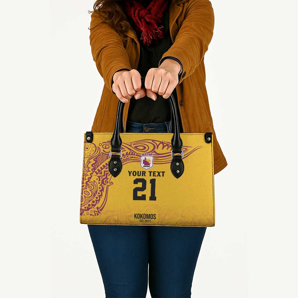 Queensland Papua New Guinea Custom Leather Bag All Gold Pacific PNG Tribal Style - Aussie Hoodie