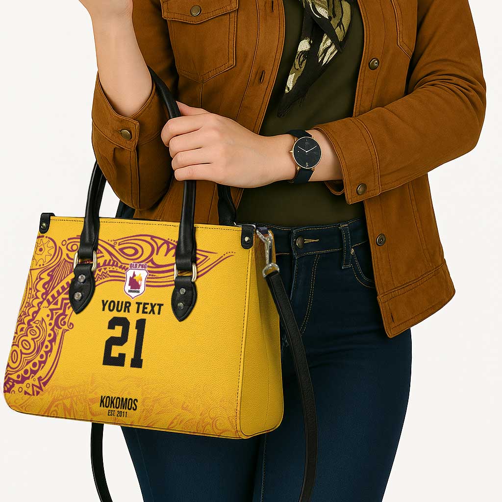 Queensland Papua New Guinea Custom Leather Bag All Gold Pacific PNG Tribal Style - Aussie Hoodie