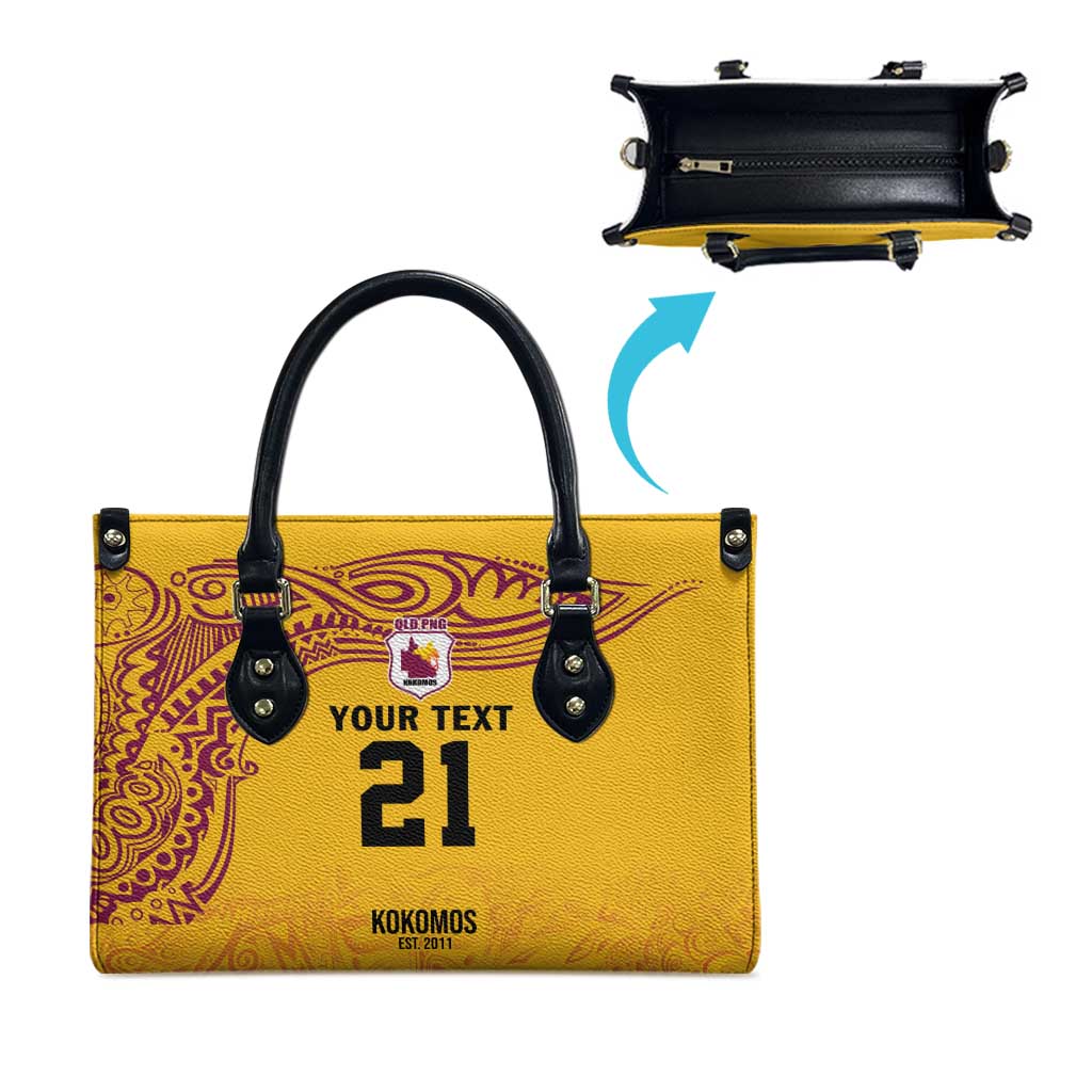 Queensland Papua New Guinea Custom Leather Bag All Gold Pacific PNG Tribal Style - Aussie Hoodie