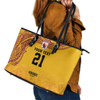 Queensland Papua New Guinea Custom Leather Tote Bag All Gold Pacific PNG Tribal Style