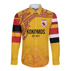 Queensland Papua New Guinea Custom Long Sleeve Button Shirt All Gold Pacific PNG Tribal Style