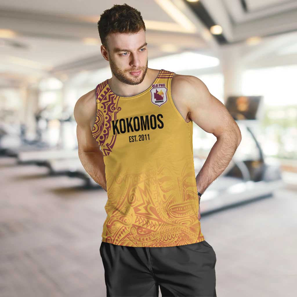 Queensland Papua New Guinea Custom Men Tank Top All Gold Pacific PNG Tribal Style