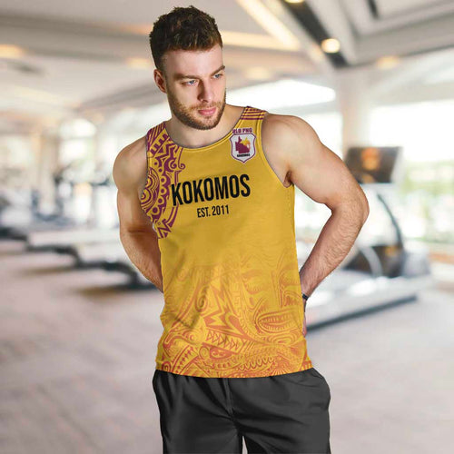 Queensland Papua New Guinea Custom Men Tank Top All Gold Pacific PNG Tribal Style