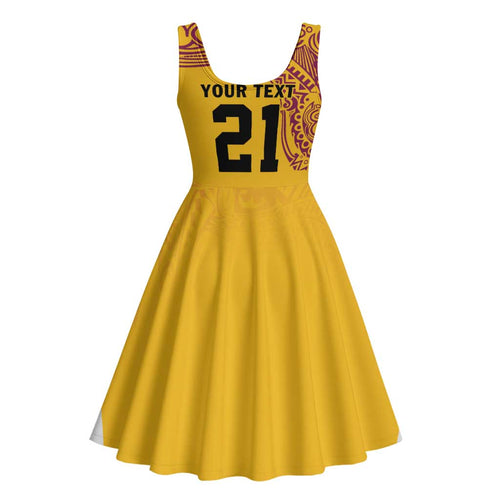 Queensland Papua New Guinea Custom Midi Dress All Gold Pacific PNG Tribal Style - Aussie Hoodie