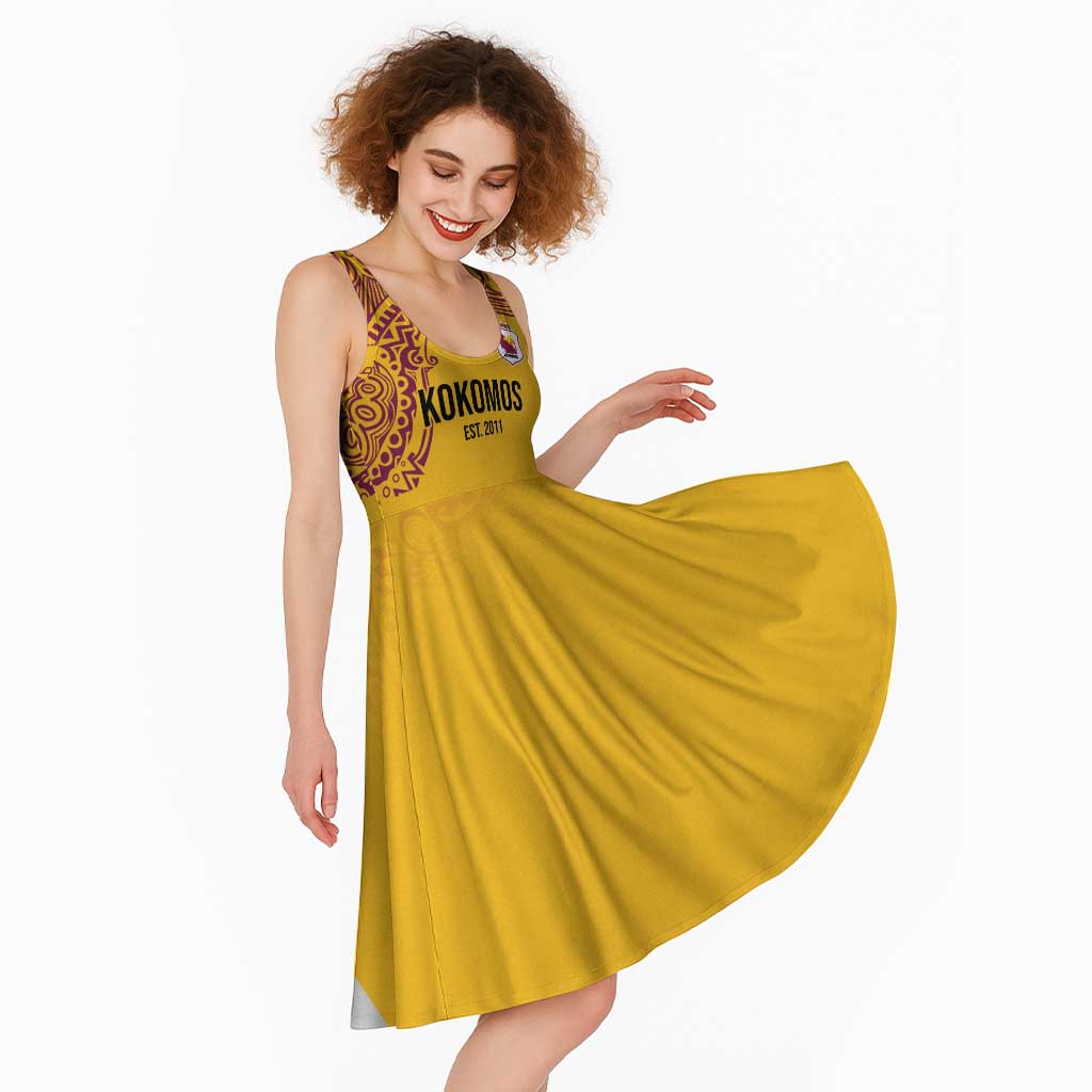 Queensland Papua New Guinea Custom Midi Dress All Gold Pacific PNG Tribal Style - Aussie Hoodie