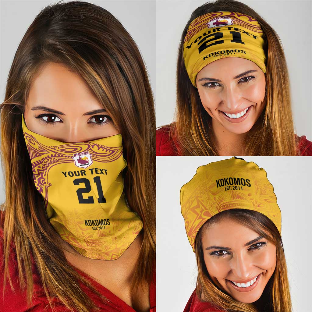 Queensland Papua New Guinea Custom Neck Gaiter All Gold Pacific PNG Tribal Style - Aussie Hoodie