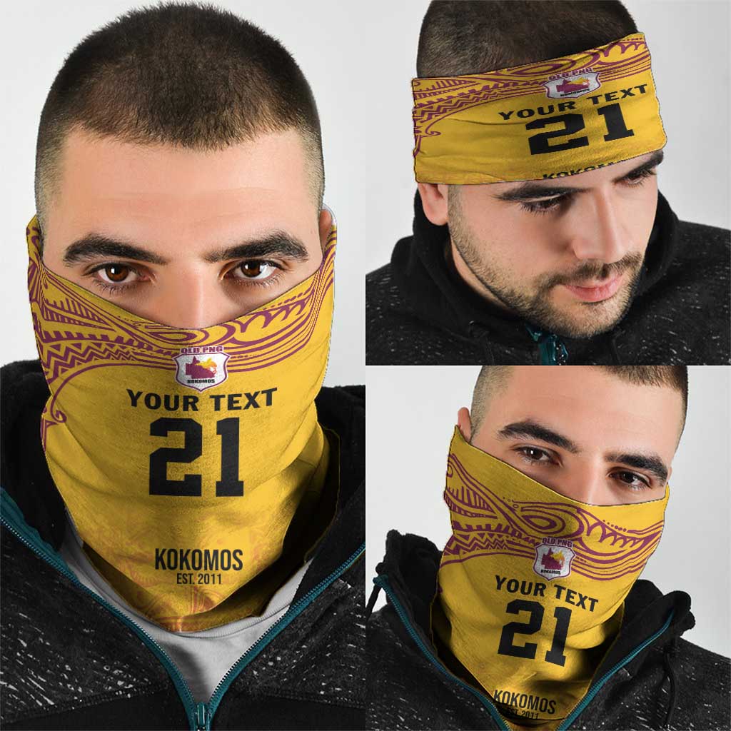 Queensland Papua New Guinea Custom Neck Gaiter All Gold Pacific PNG Tribal Style - Aussie Hoodie
