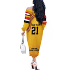 Queensland Papua New Guinea Custom Off The Shoulder Long Sleeve Dress All Gold Pacific PNG Tribal Style