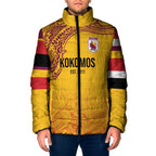 Queensland Papua New Guinea Custom Padded Jacket All Gold Pacific PNG Tribal Style - Aussie Hoodie