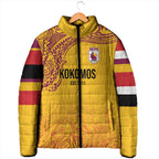 Queensland Papua New Guinea Custom Padded Jacket All Gold Pacific PNG Tribal Style - Aussie Hoodie