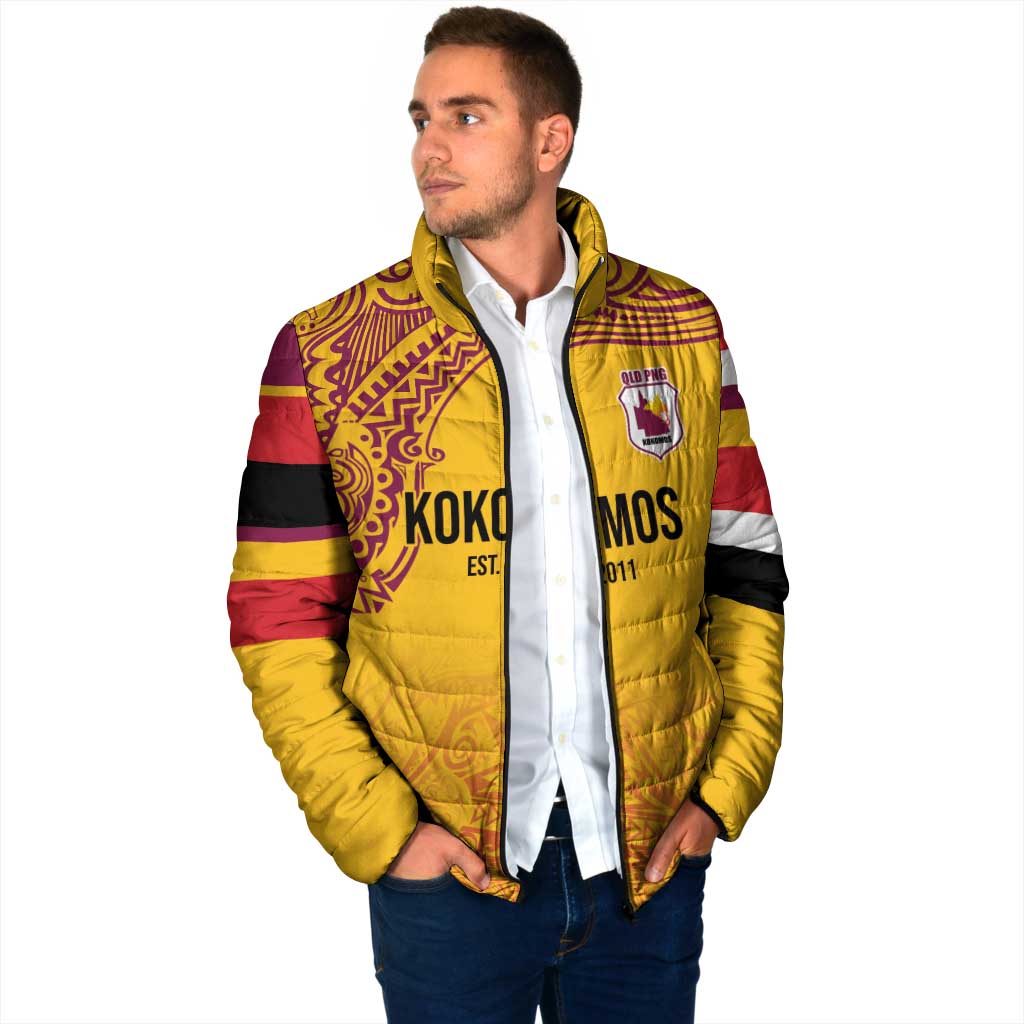 Queensland Papua New Guinea Custom Padded Jacket All Gold Pacific PNG Tribal Style - Aussie Hoodie