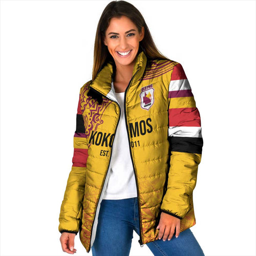 Queensland Papua New Guinea Custom Padded Jacket All Gold Pacific PNG Tribal Style - Aussie Hoodie