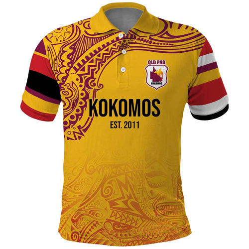 Queensland Papua New Guinea Custom Polo Shirt All Gold Pacific PNG Tribal Style