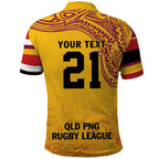 Queensland Papua New Guinea Custom Polo Shirt All Gold Pacific PNG Tribal Style