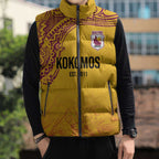 Queensland Papua New Guinea Custom Sleeveless Puffer Jacket All Gold Pacific PNG Tribal Style - Aussie Hoodie