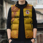 Queensland Papua New Guinea Custom Sleeveless Puffer Jacket All Gold Pacific PNG Tribal Style - Aussie Hoodie