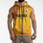 Queensland Papua New Guinea Custom Sleeveless Zip Hoodie All Gold Pacific PNG Tribal Style LT9