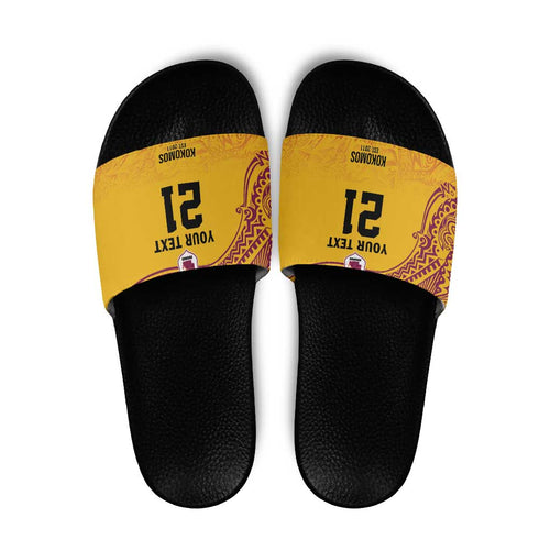 Queensland Papua New Guinea Custom Slide Sandals All Gold Pacific PNG Tribal Style - Aussie Hoodie