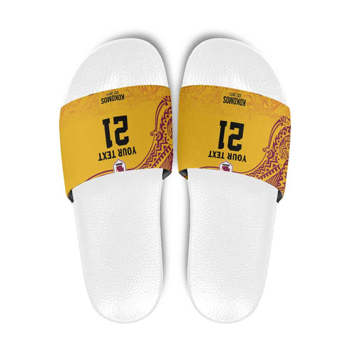 Queensland Papua New Guinea Custom Slide Sandals All Gold Pacific PNG Tribal Style - Aussie Hoodie
