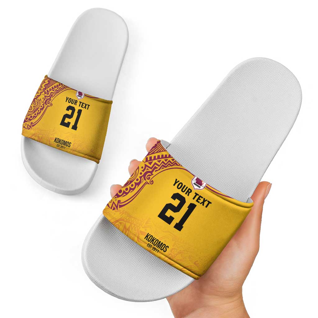 Queensland Papua New Guinea Custom Slide Sandals All Gold Pacific PNG Tribal Style - Aussie Hoodie